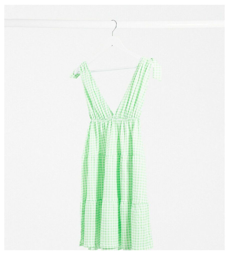 ASOS DESIGN Tall mini sundress with tie detail straps in gingham print-Green