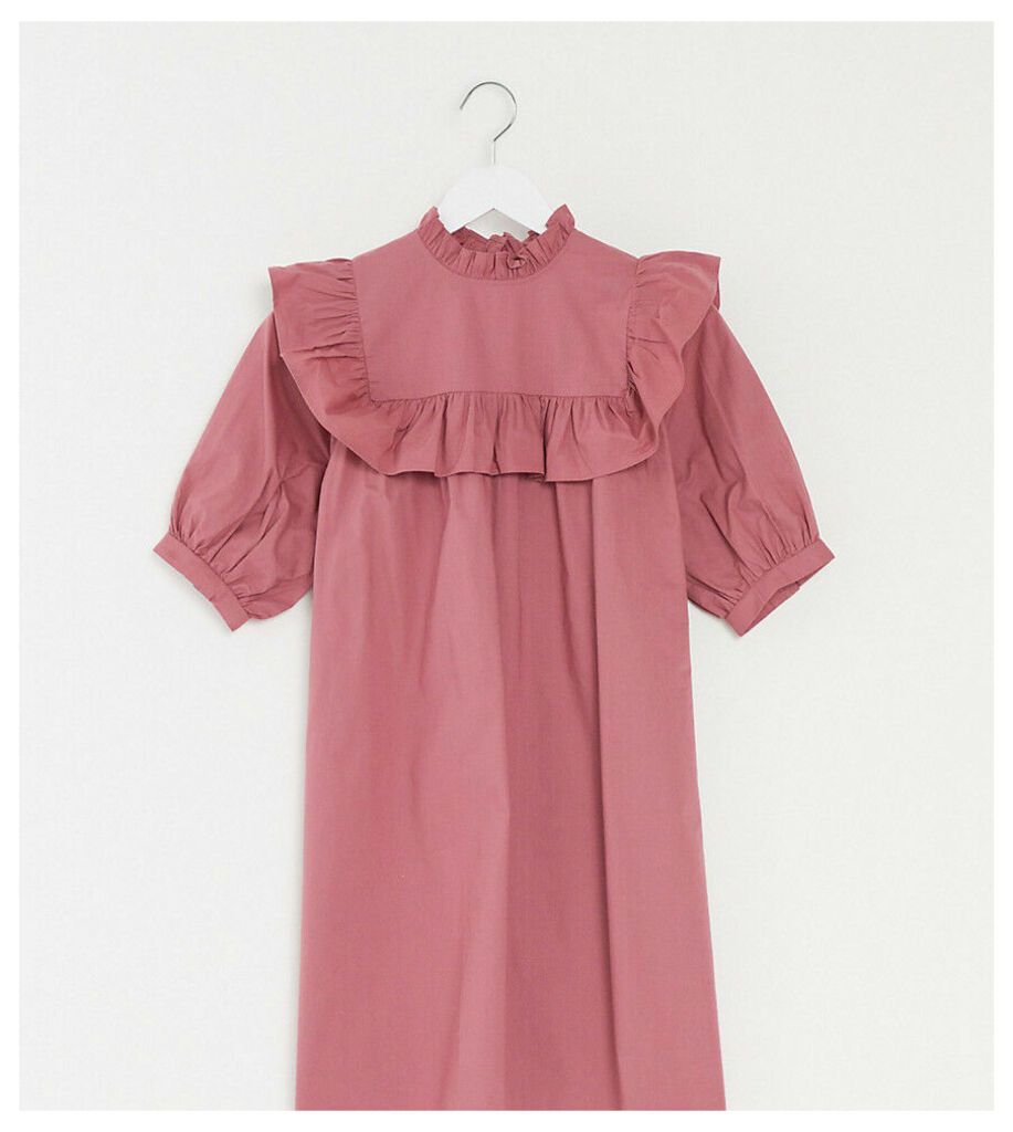 smock dress with frill detail in dusky pink