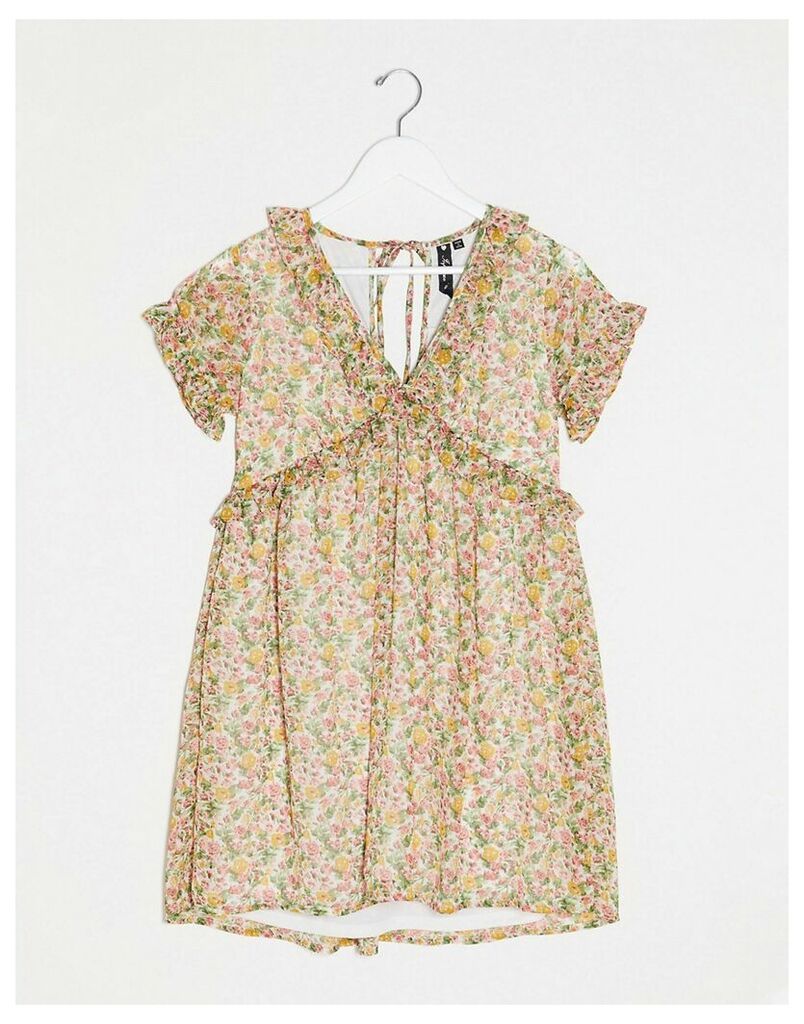 smock floral dress with frill detail-Multi