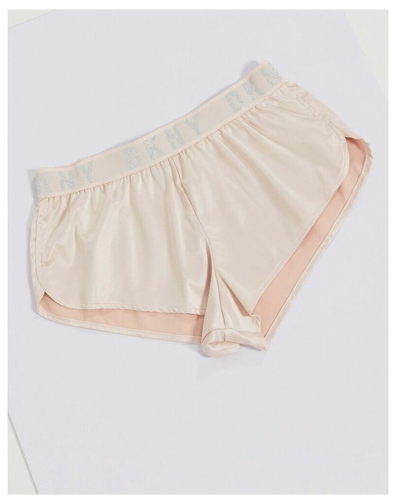 silky logo shorts in pink and silver-Multi