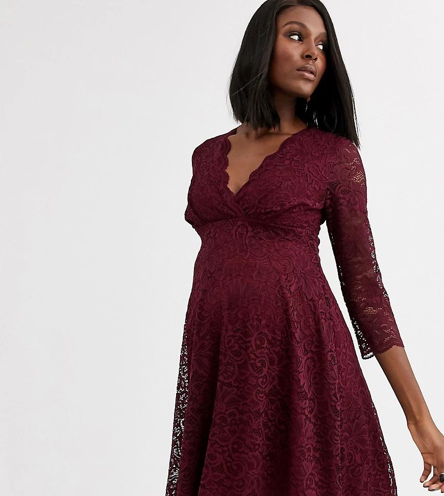 exclusive lace skater dress in wine-Red