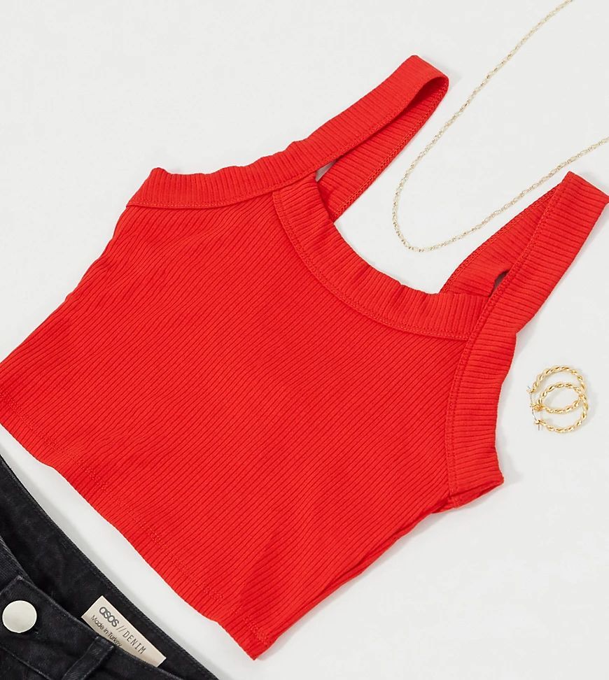 ASOS DESIGN Petite mix & match crop vest co-ord in chunky rib in red