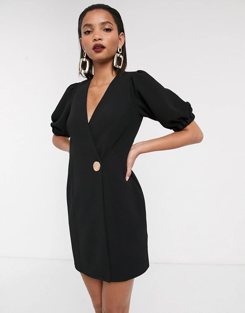 mini wrap dress with statement button-Black