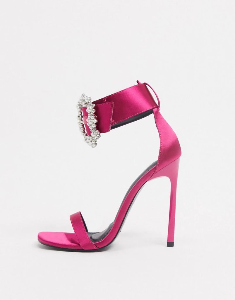 Not cuff heeled sandals with diamante buckle in pink