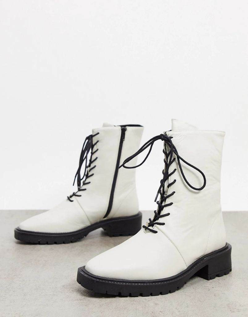 Alton leather lace up boots in white