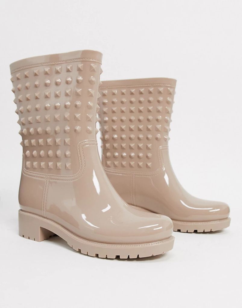 Grateful studded wellie boots in pink