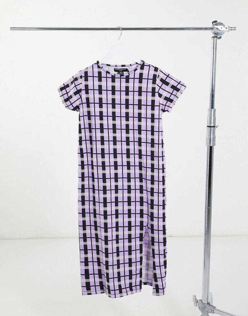 midi t-shirt dress in pink and black check
