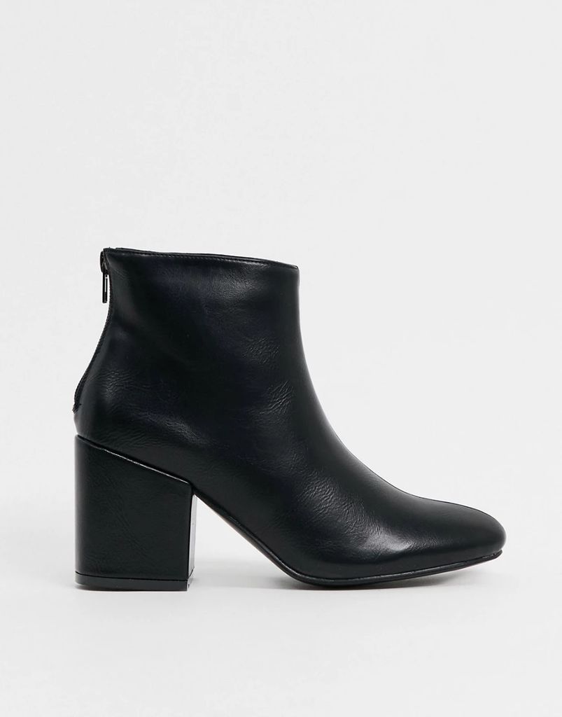 faux leather mid heeled ankle boots in black