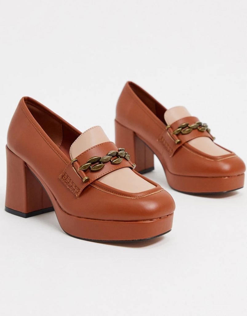 Selina platform mid-heeled loafers in blush/tan-Multi