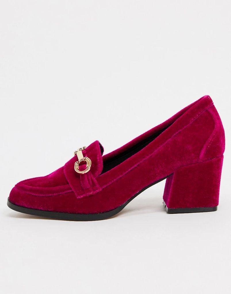 Skylar mid-heeled loafers in berry velvet-Pink