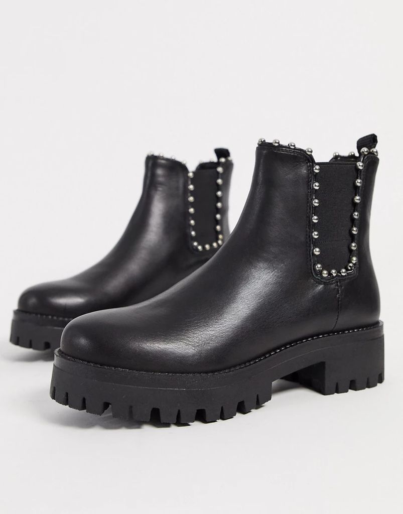 aiken leather studded chelsea boots in black