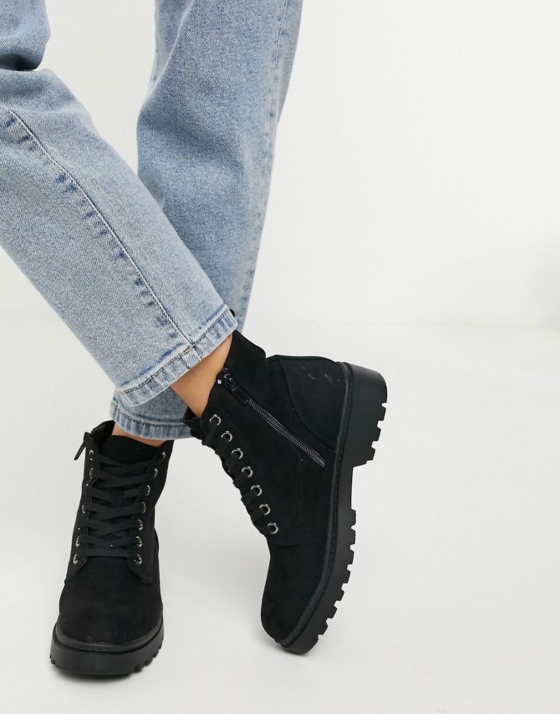 suedette lace up ankle boot in black