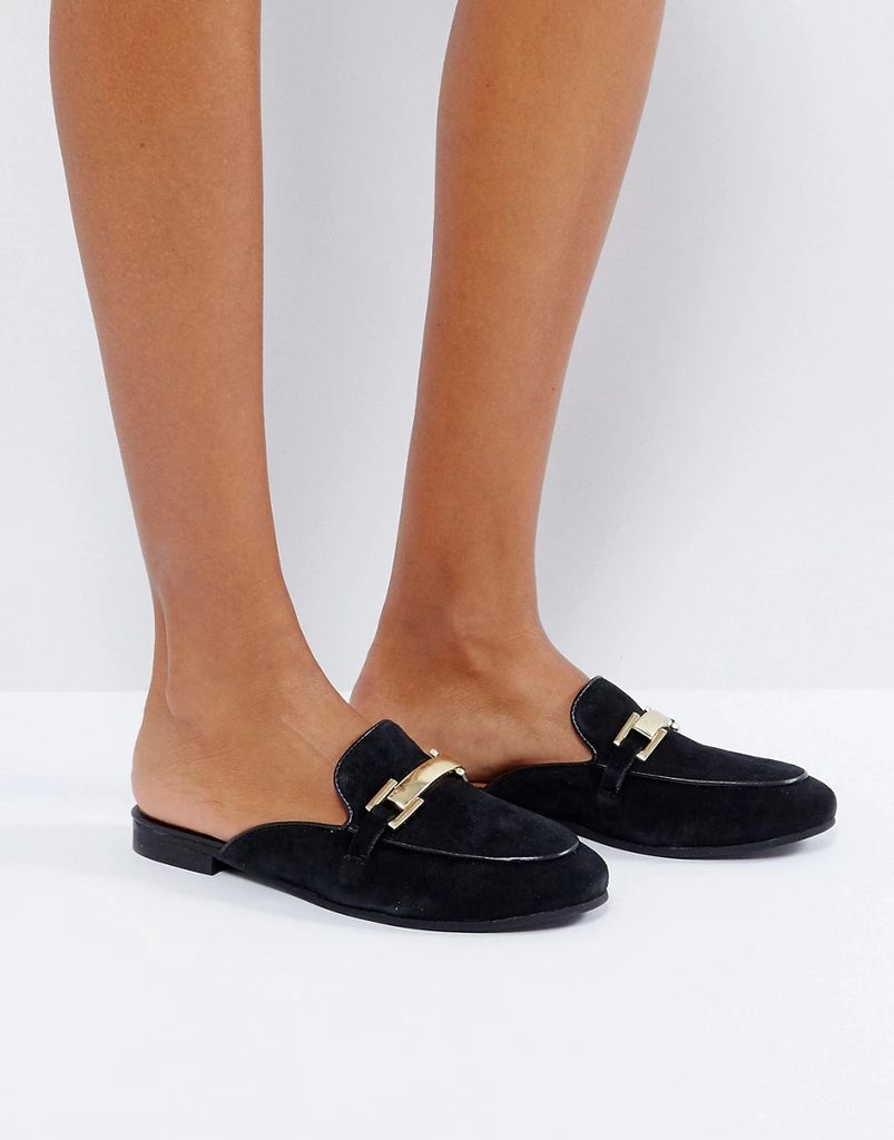 Leather Mule Loafers-Black
