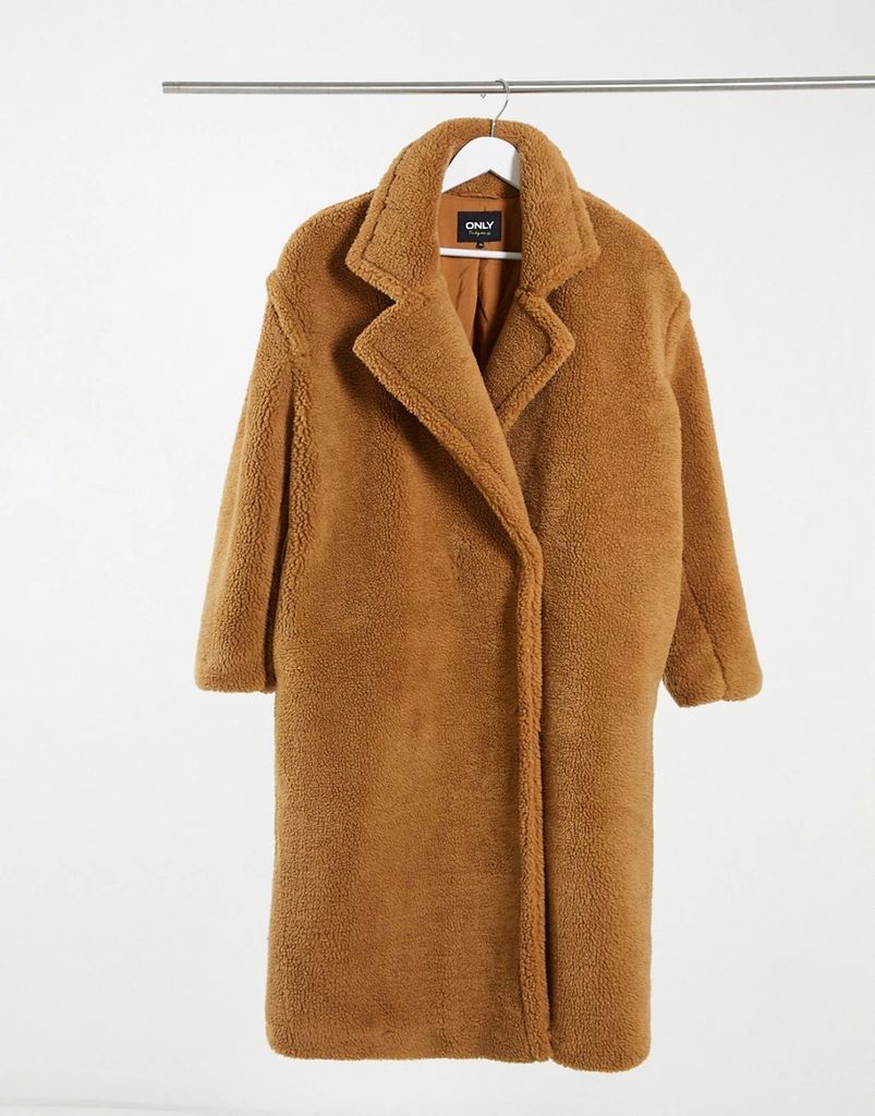 oversized teddy coat in tan-Brown