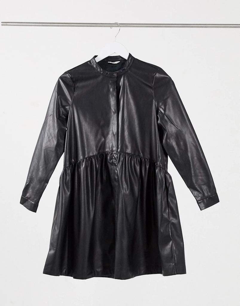 smock dress in faux leather in black