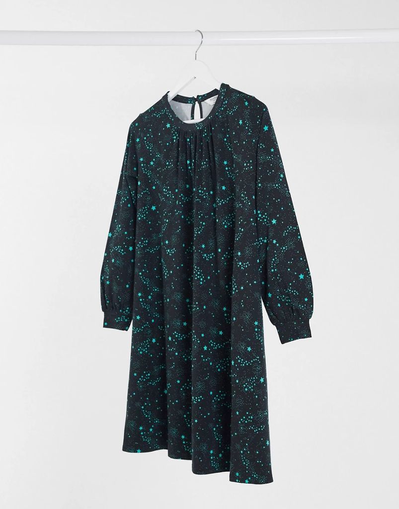 organic cotton smock dress in star print-Black
