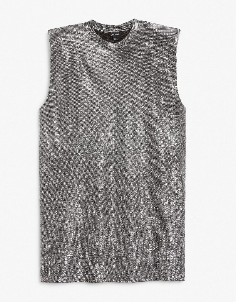 Alvina t-shirt mini dress with shoulder pads in glitter-Silver