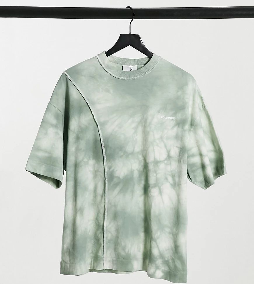 Unisex oversized t-shirt with seam detail in tie dye-Green