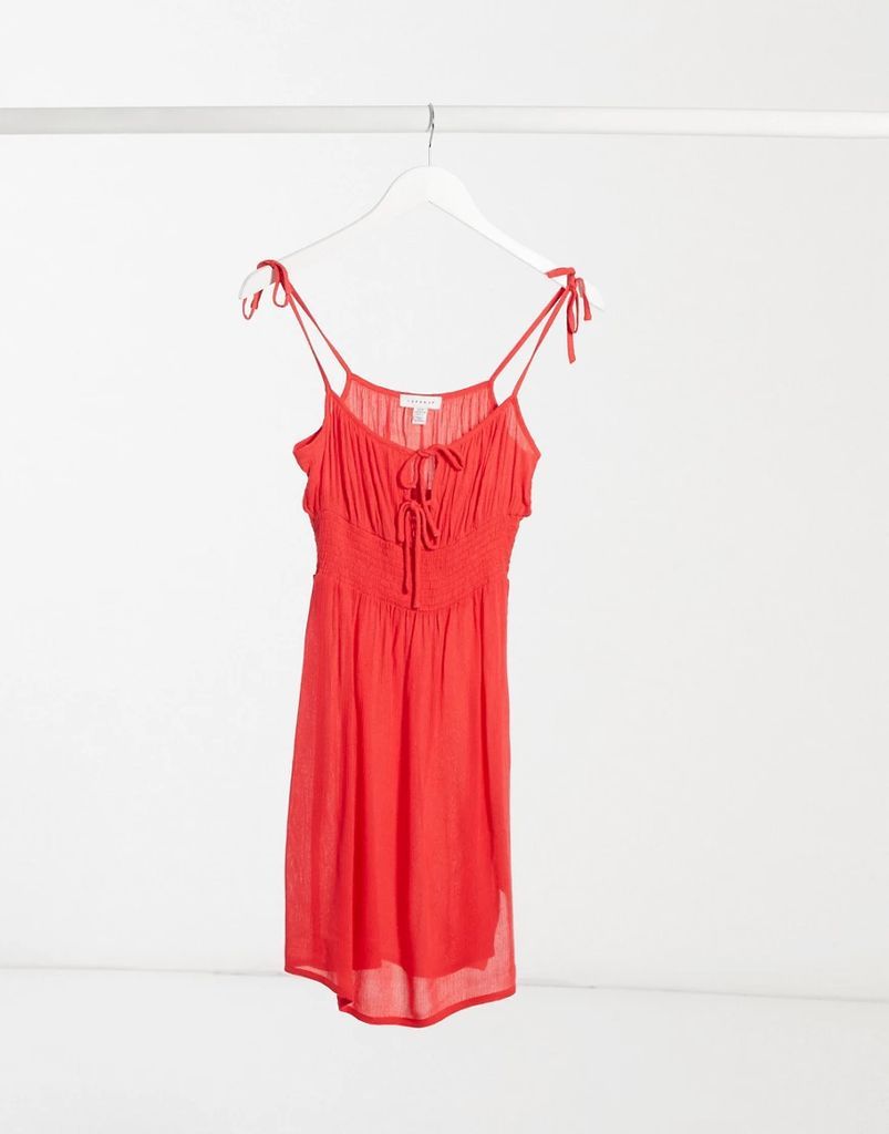 ruche front mini dress in red
