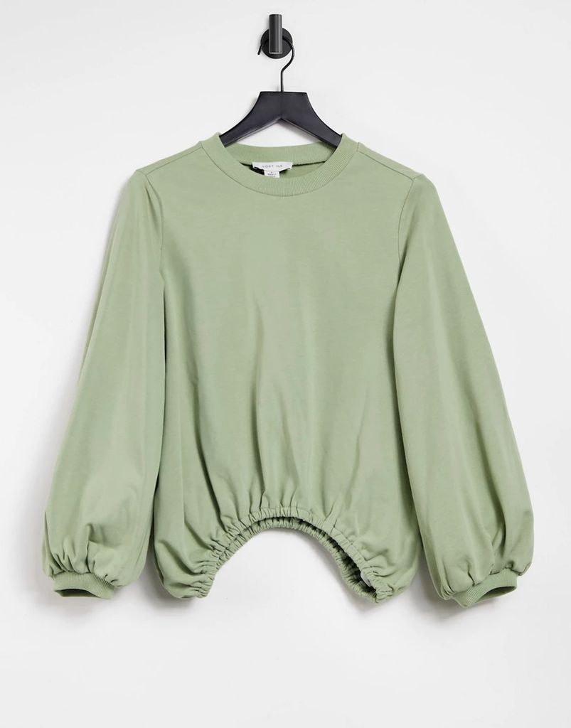 oversized balloon sweat in olive-Green