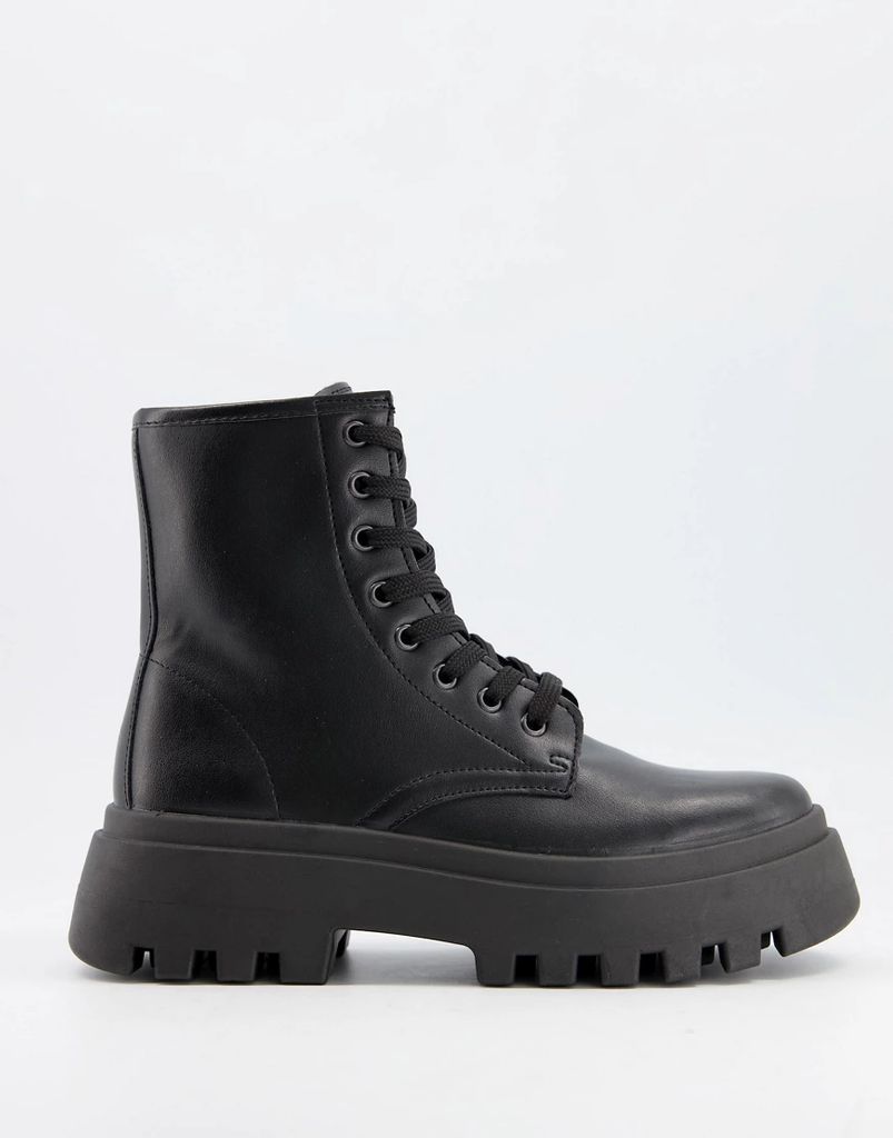 Alert chunky lace up boots in black