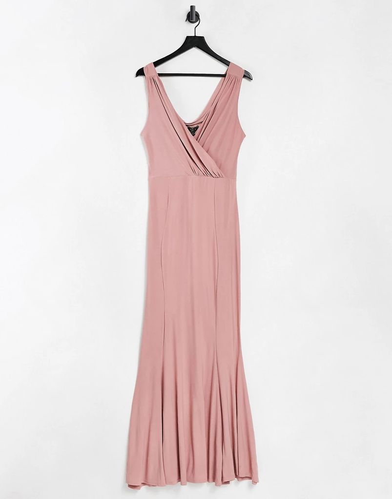 plunge maxi dress with pink