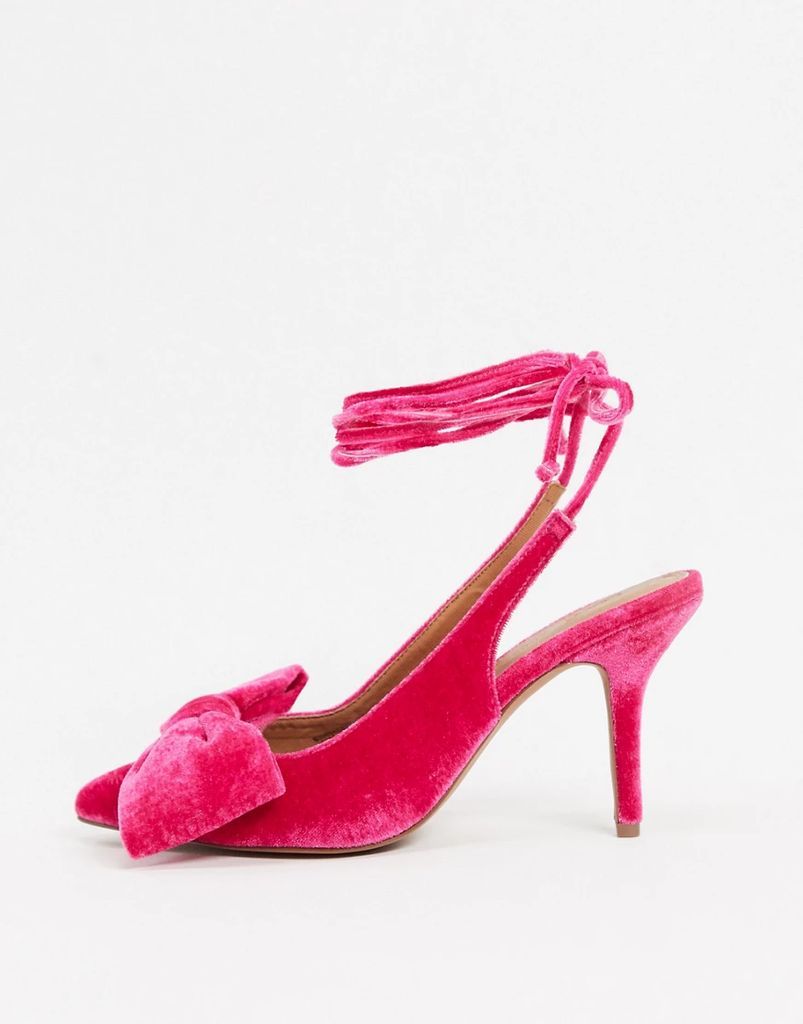 Sylvie tie leg mid-heels with bow in pink velvet