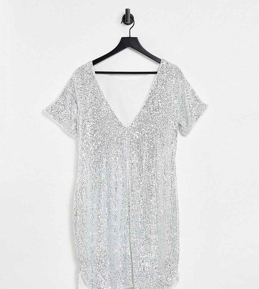 t-shirt mini dress in silver sequin