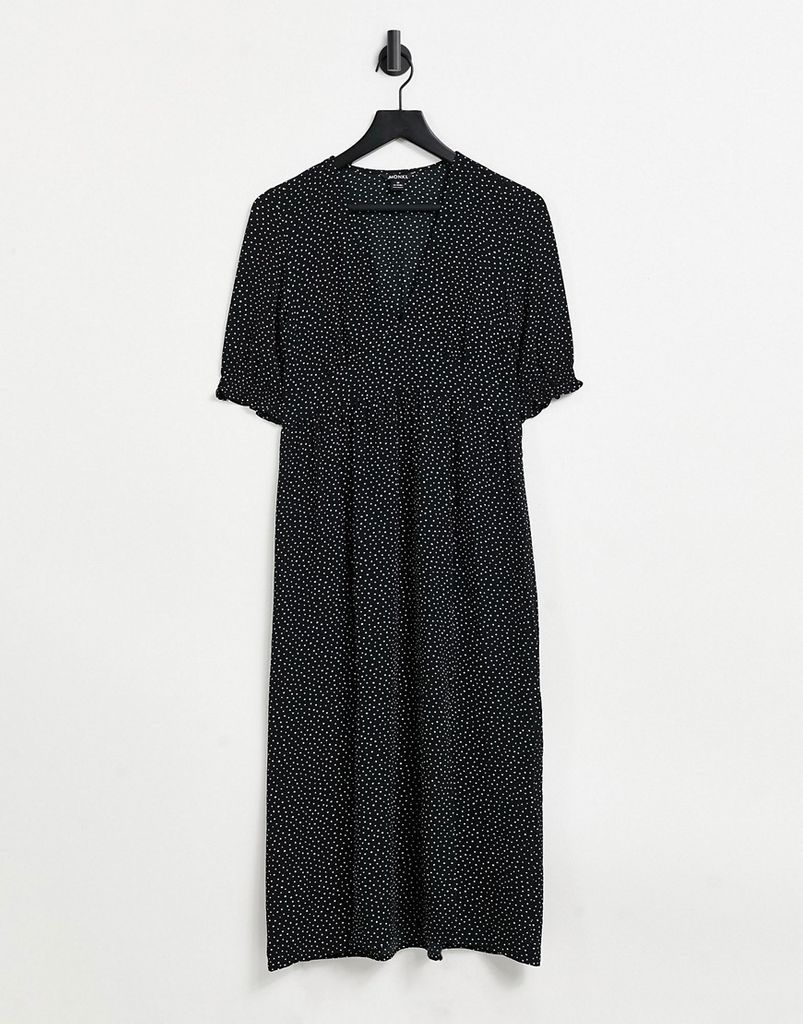 Reese midi dress with slit front in black polka print