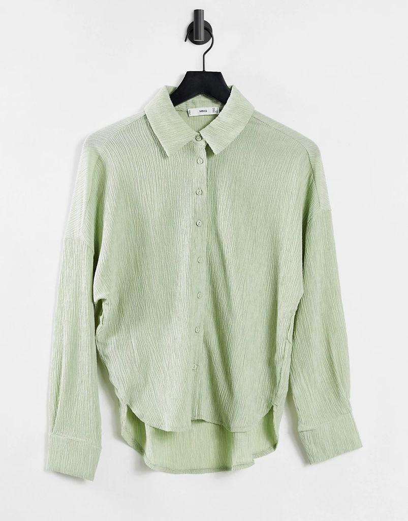 plisse shirt co-ord in sage green