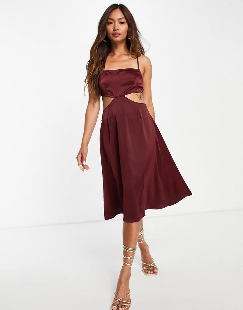 Unique21 cut out back cami dress in burgundy-Red