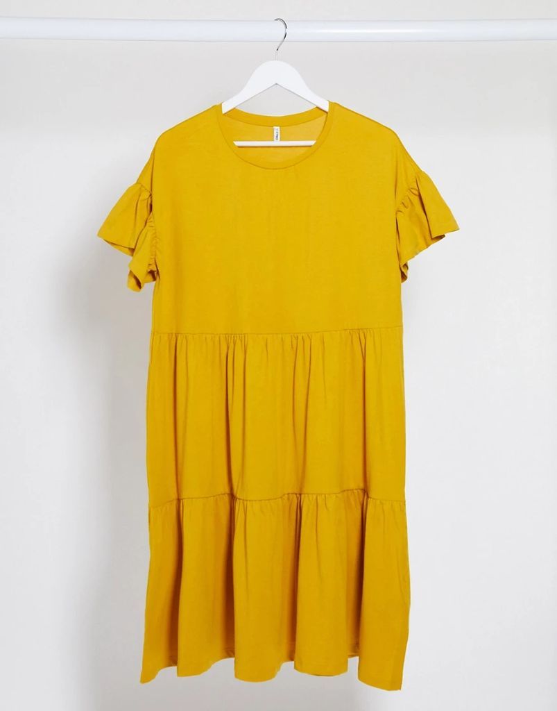 smock midi dress in yellow