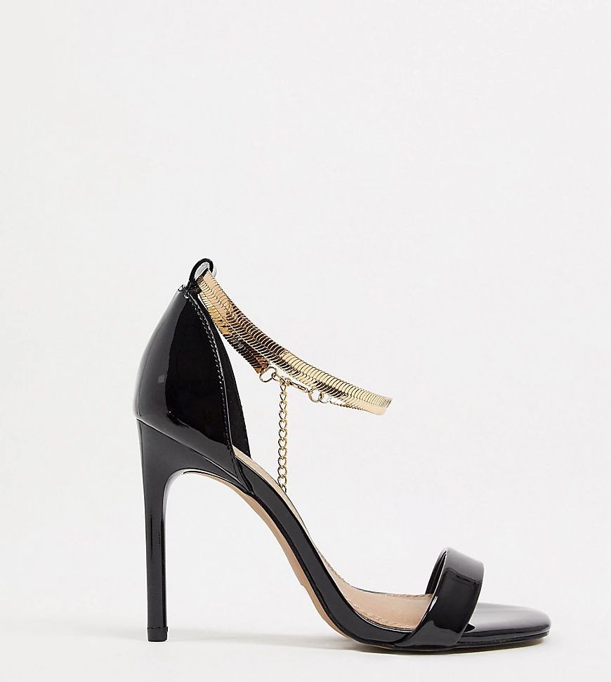 Wide Fit Noah high-heeled sandals with chain ankle tie-Black