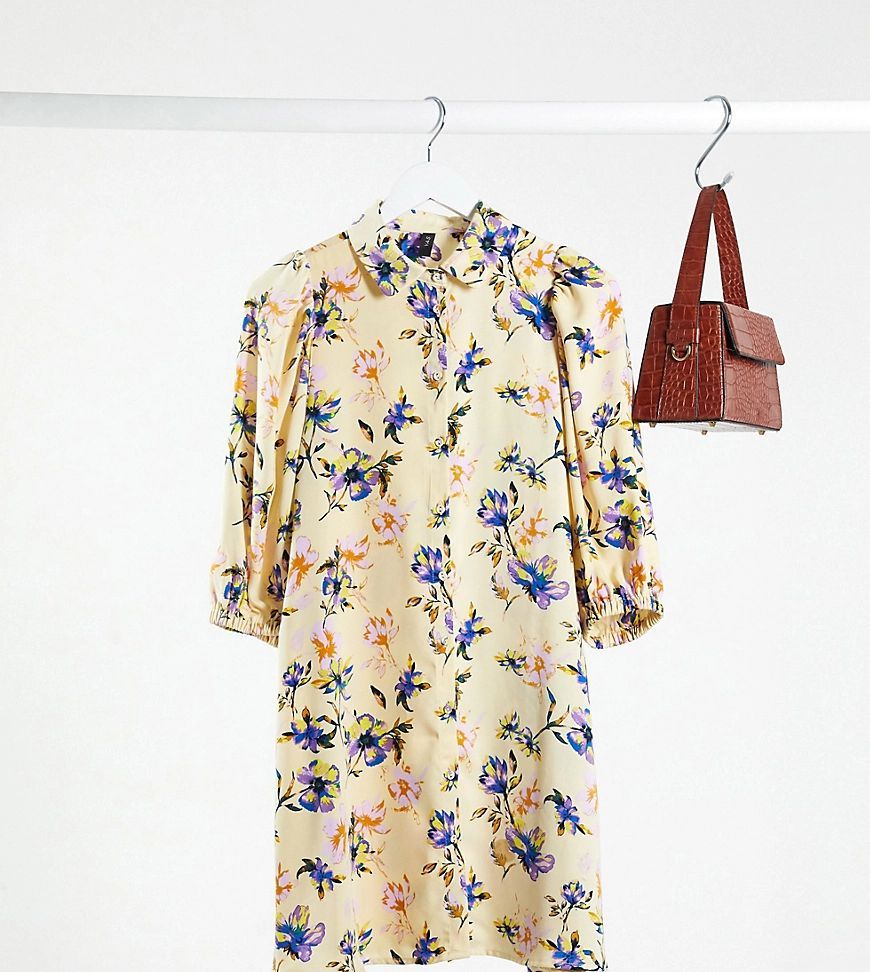 shirt dress in yellow floral-Multi