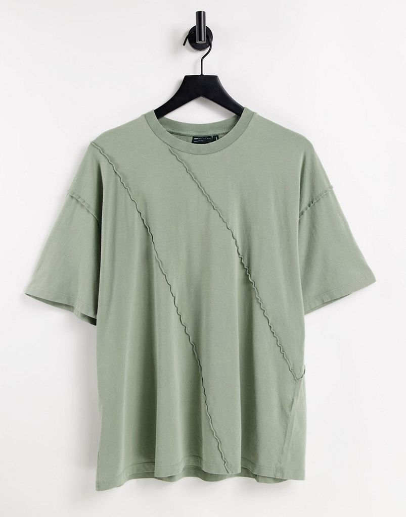 oversized t-shirt with exposed seam detail in khaki-Green