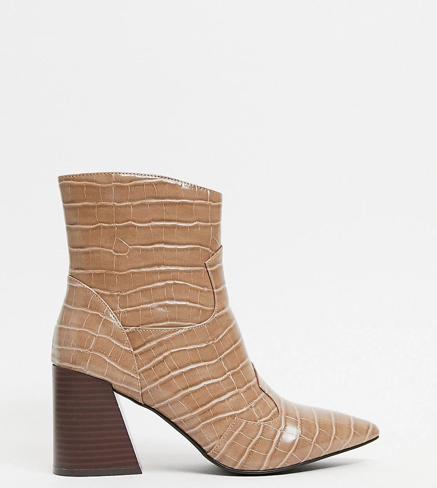 heeled boot in taupe croc-Brown