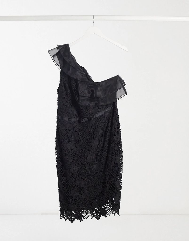one shoulder organza bodycon dress in black