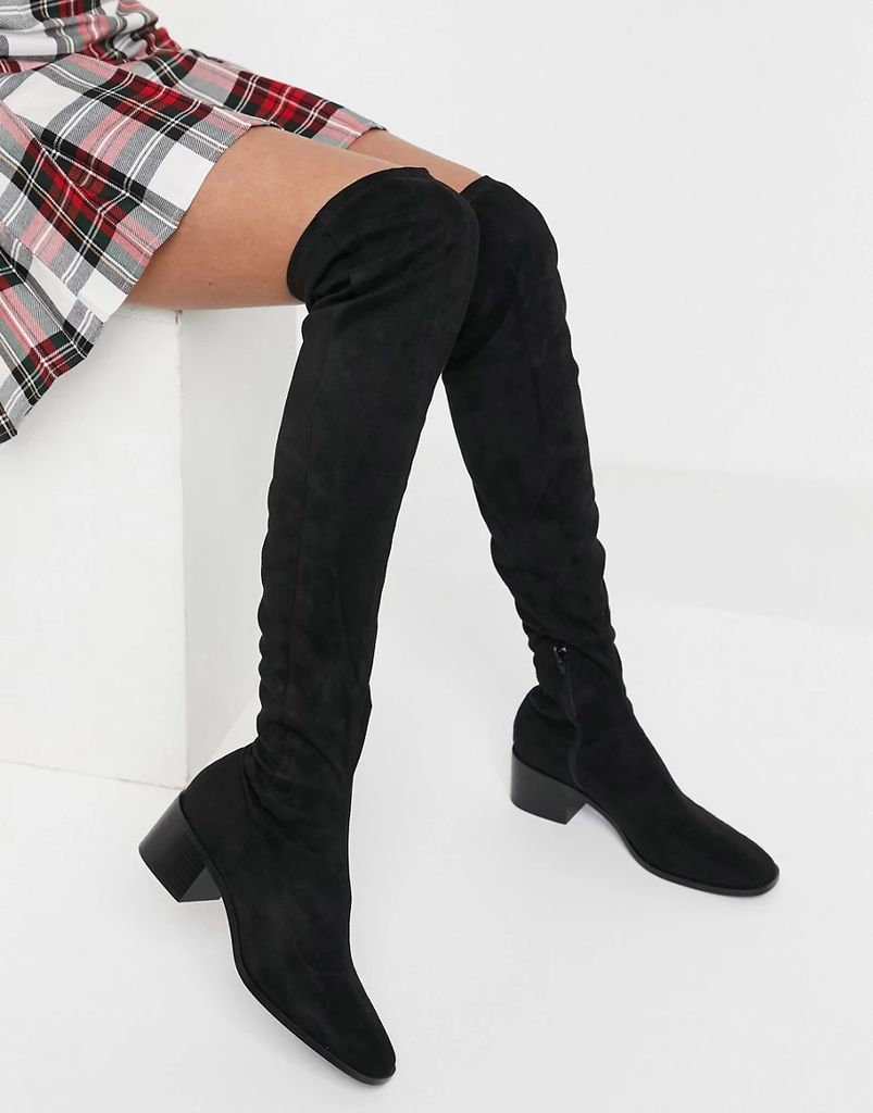 high leg faux suede boot in black