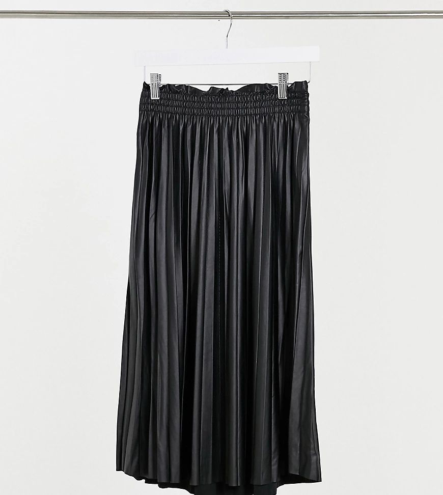 exclusive pleated midi leather look skirt in black