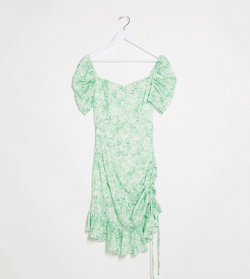 puff sleeve mini dress in green floral