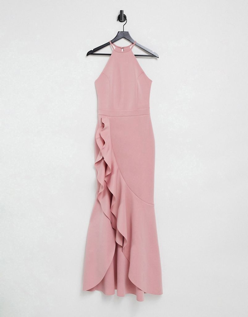 halterneck ruffle dress in pink
