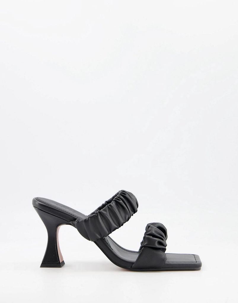 Harling square toe ruched mid heeled mules in black