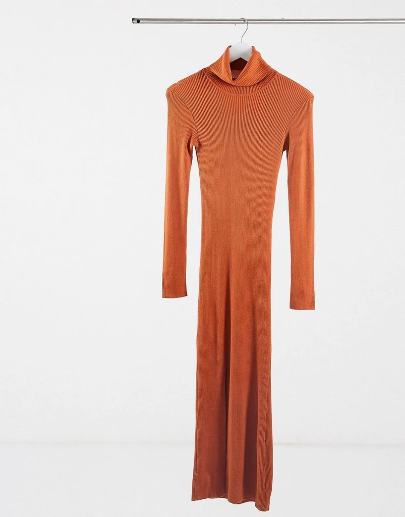 Y.A.S. long sleeve roll neck jumper dress in rust-Red