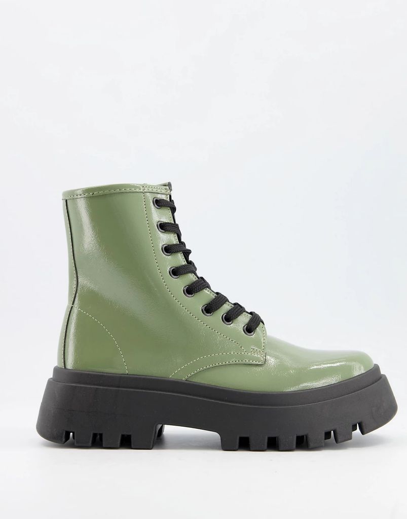 Alert chunky lace up boots in green