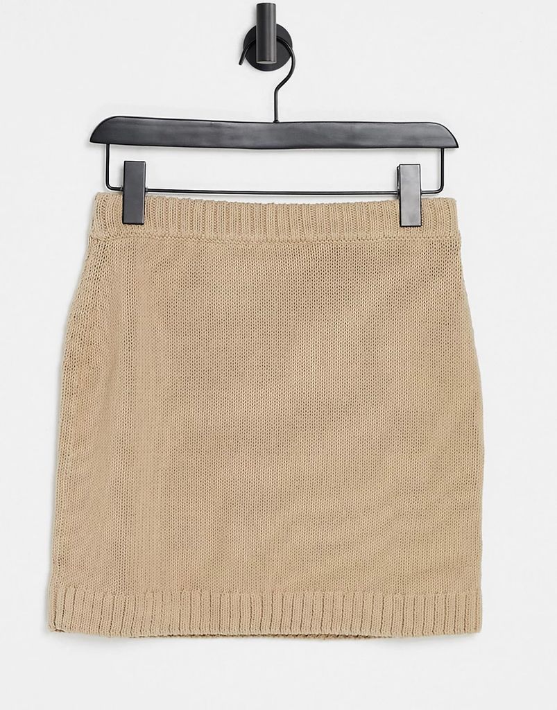 co-ord knitted chunky rib mini skirt in beige-Neutral