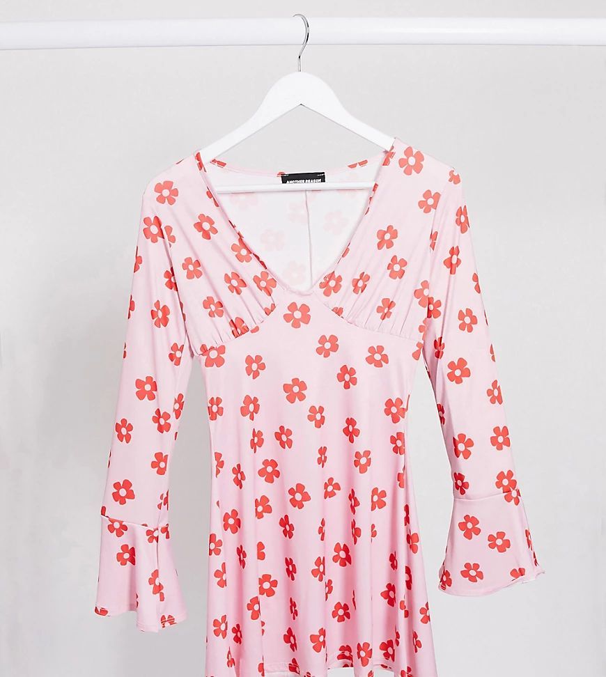 plunge mini dress in floral print-Pink