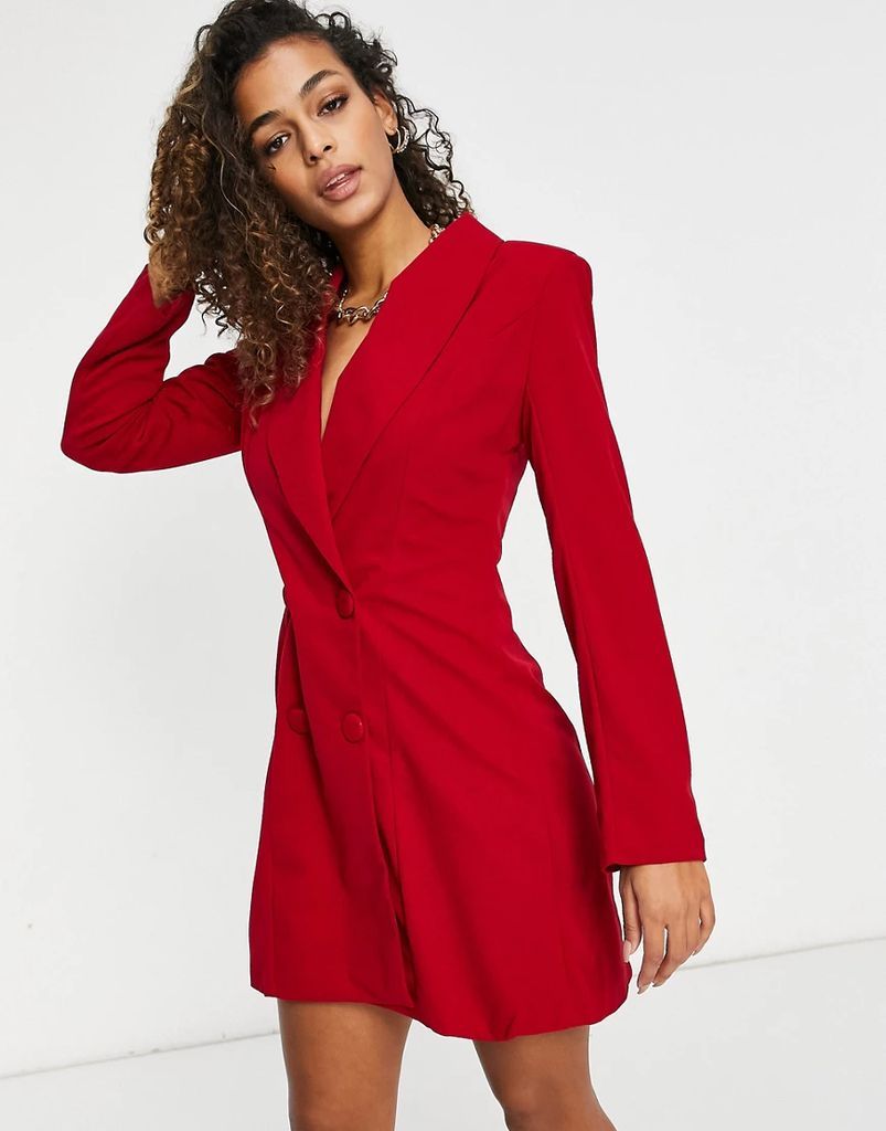 double breasted mini blazer dress in red