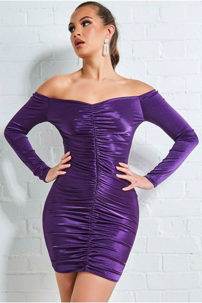 Off The Shoulder Ruched Mini - Purple