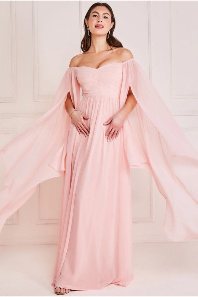 Chiffon Off The Shoulder Maxi With Wings - Blush