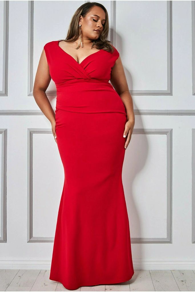 Bardot Pleated Maxi Dress - Red
